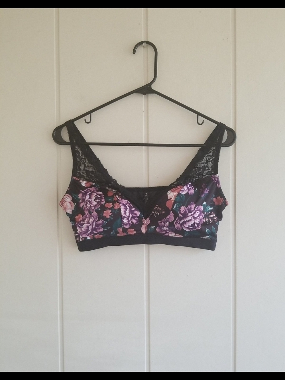 Torrid Purple Floral Lightly Padded Bralette Plus Size 0X Lace Black/ Purple